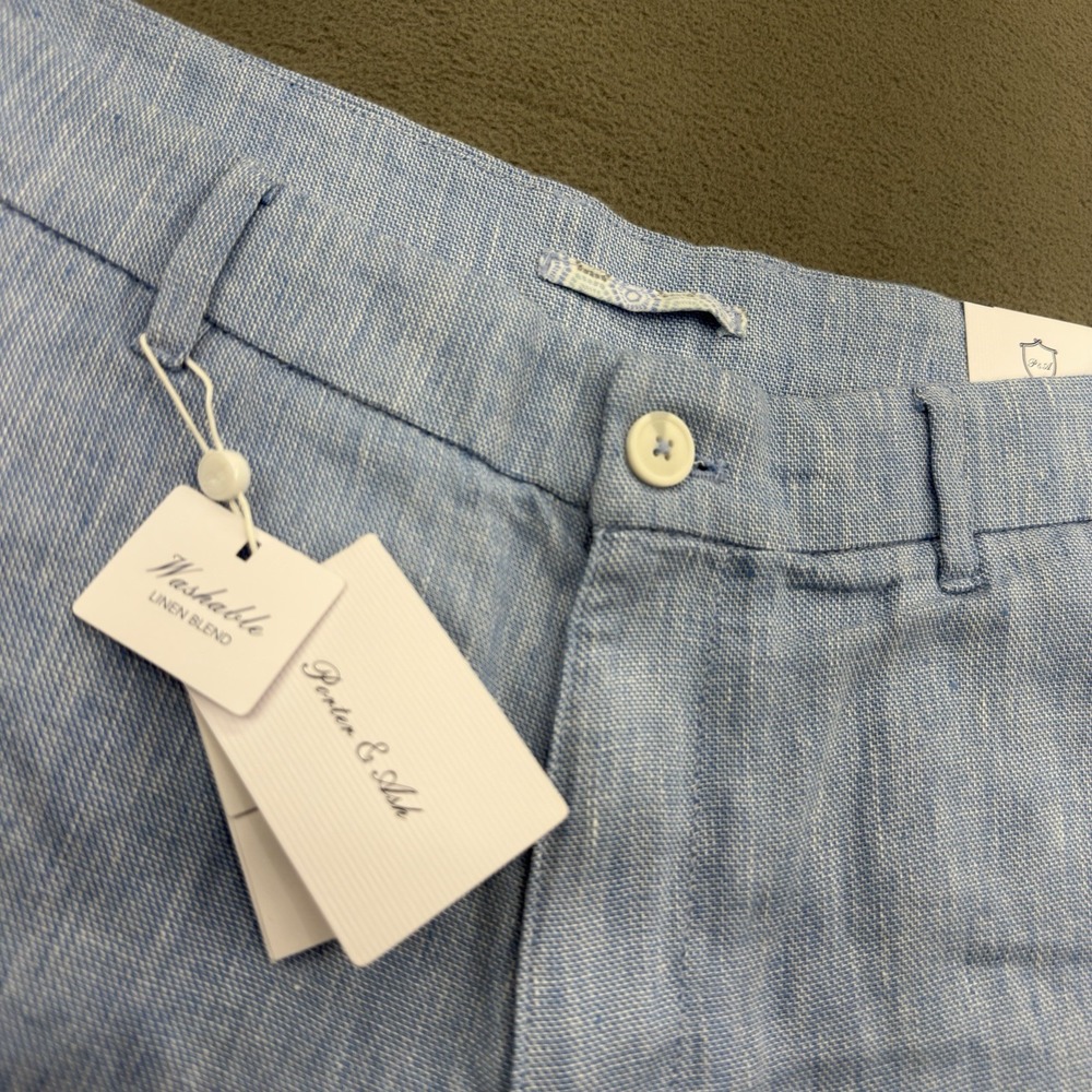 Porter & Ash Linen Blend 7" Shorts Mens 36 Light Blue Beach Luxury Collection